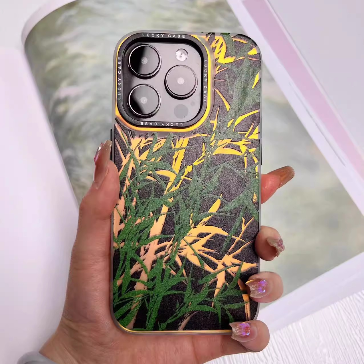 翠竹金影丨言西原创丨imd镭射手机壳国风新中式小众高级艺术感iphone15promax14/13/苹果1211手机套