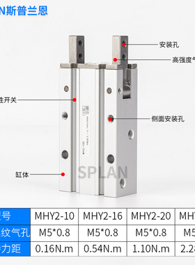 手指气缸MHY2-10D/16D/20D/25D 180度开闭气爪HFR-10/16/20/25/32