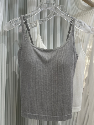 米娅林薄款裸氨莫代尔吊带U背固定一体杯螺纹背心美背抹胸内搭