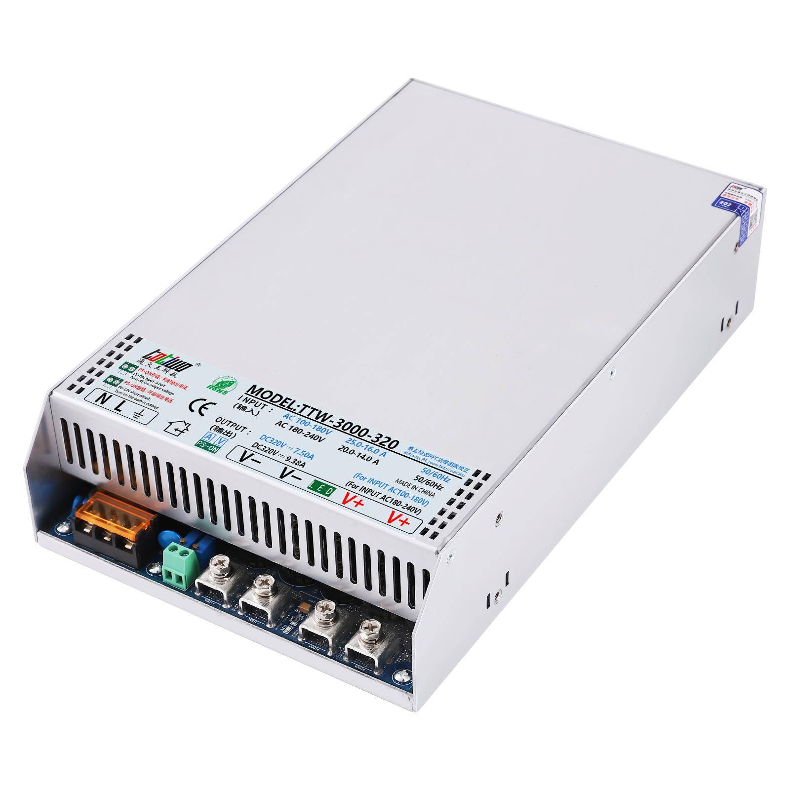 交流85~264V转DC310V/315V/320V2500W3000W主动式PFC直流开关电源