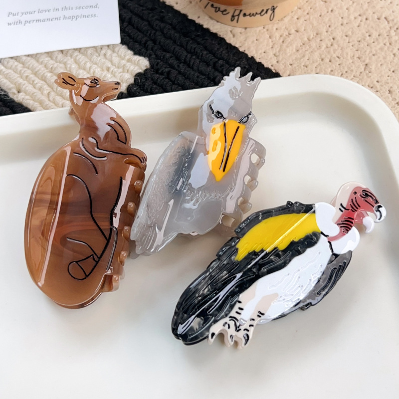 日本品质新品鲸头鹳仿真写实老鹰袋鼠醋酸抓夹鲨鱼夹后脑勺盘发发