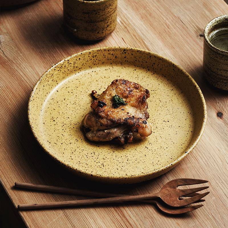 式复古DOP汤盘日圆形深盘餐家用菜盘日式厅理料圆盘西餐盘个性沙