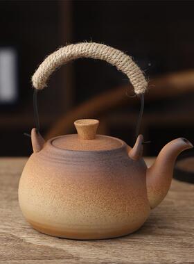 日仿式柴烧窑变煮茶壶电陶炭火泡烧水壶提梁茶炉壶白NLH-02泥耐高