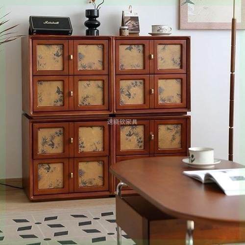 法色式中古WVK风黑复古香纱实木斗柜客厅餐边柜卧储物收纳卡室云