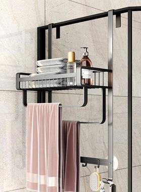 浴室毛巾IQE架卫生挂璃间置物架免打孔门后淋浴浴房玻门巾架子毛