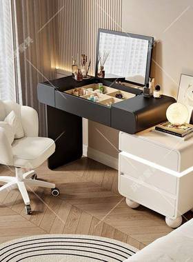 风梳台柜一体斗奶油加厚小户型新款翻盖化妆镜实木80361可伸缩化