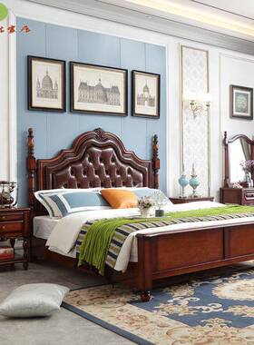 美式复古现实木双人床18米卧室家.具高组合代简约2米婚099床箱储物床