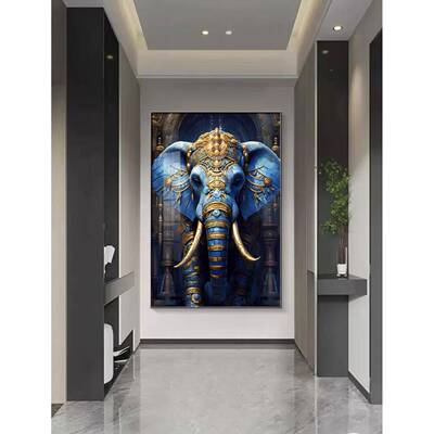 吉象如意入户玄关装饰画大l象ed灯客厅落挂画走过TM-62064道镶地