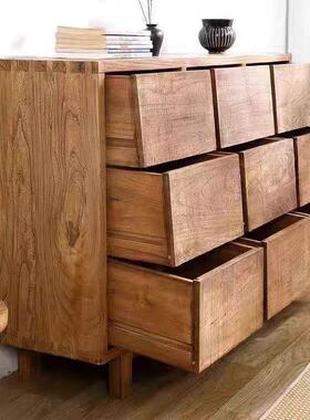 复老榆木式餐边柜家A24813-居客厅装饰收纳柜抽屉斗柜实木老门水