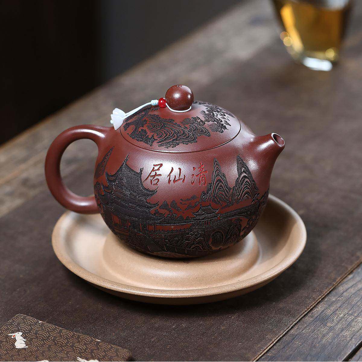 爆款分销宜兴紫原矿ZHIFU-76家藏龙壶血砂手作工制满刻大西施泡茶