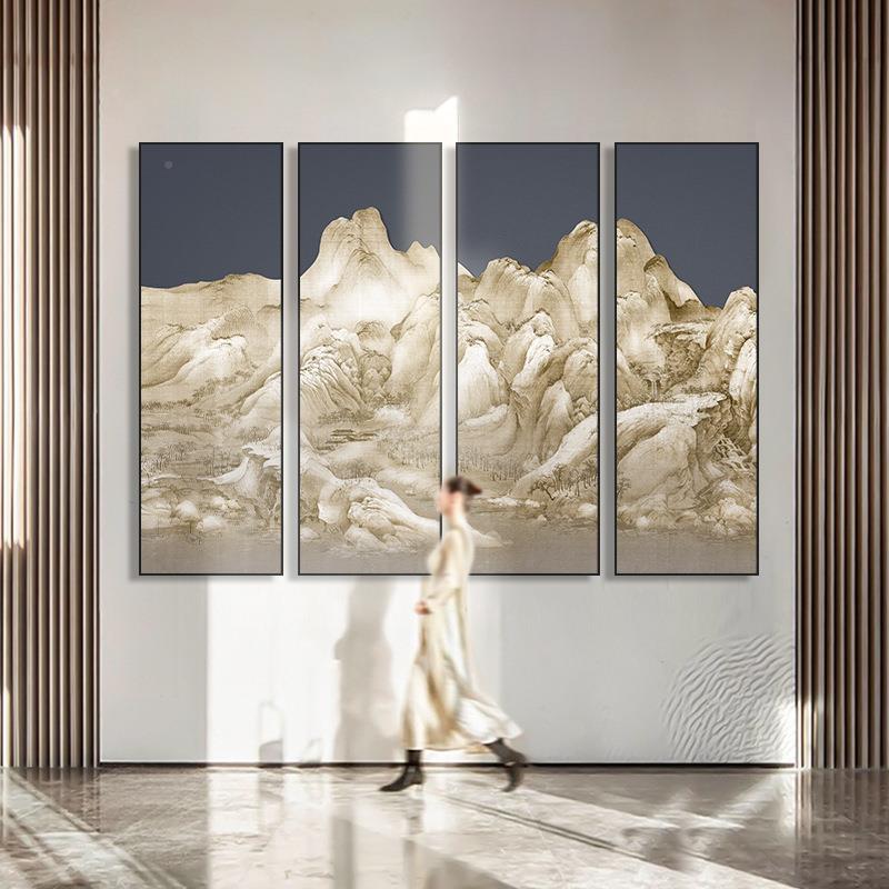 W1TR新中式饰卧山水画客厅装画中国风油画室书房挂F76T9J68画大酒