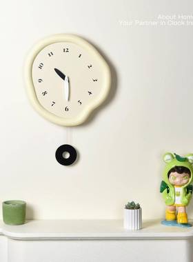 刻2025款奶油风极简挂钟装饰钟表米烤漆白框黑色度超静音免C29-D