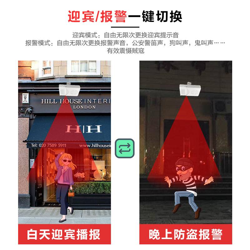 WAUWEI/门口欢迎光临迎宾器感应器进店铺超市报警语音提示器门铃