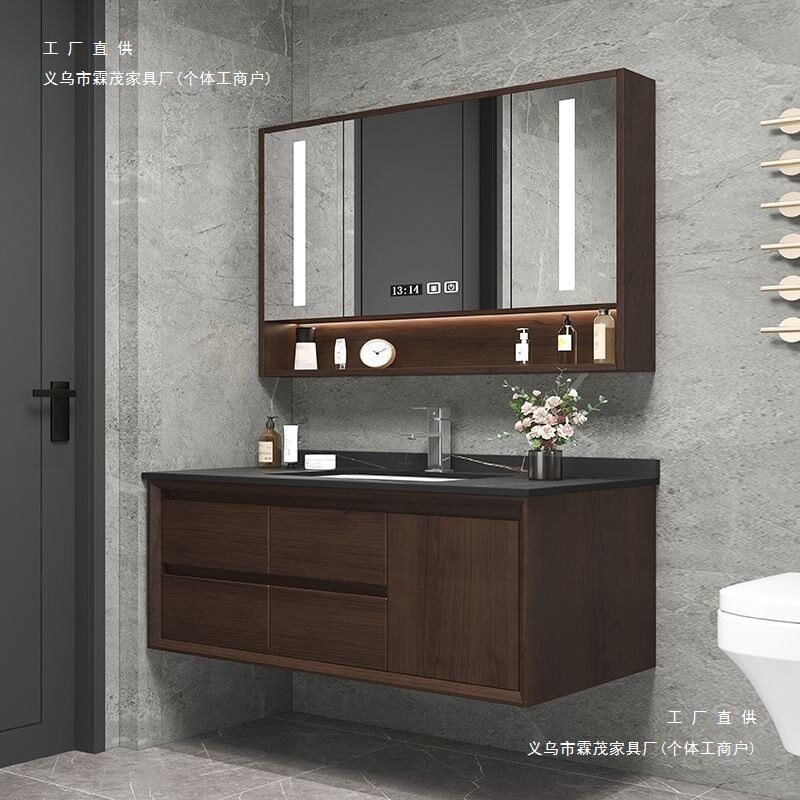 新中式陶瓷一体洗手洗脸盆橡木浴室柜组合卫生间落地柜洗漱台套装