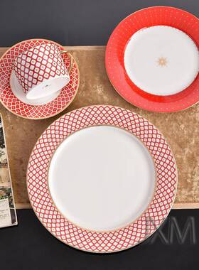 豪华菱形家格骨盘瓷盘A子STR系列用浮雕陶瓷餐A-26587盘菜盘甜品