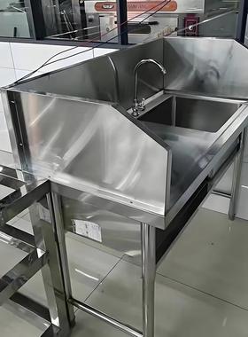 酒店厨超市台海鲜NJI市场厨房柜带水池鱼不锈钢杀操作台鱼商用