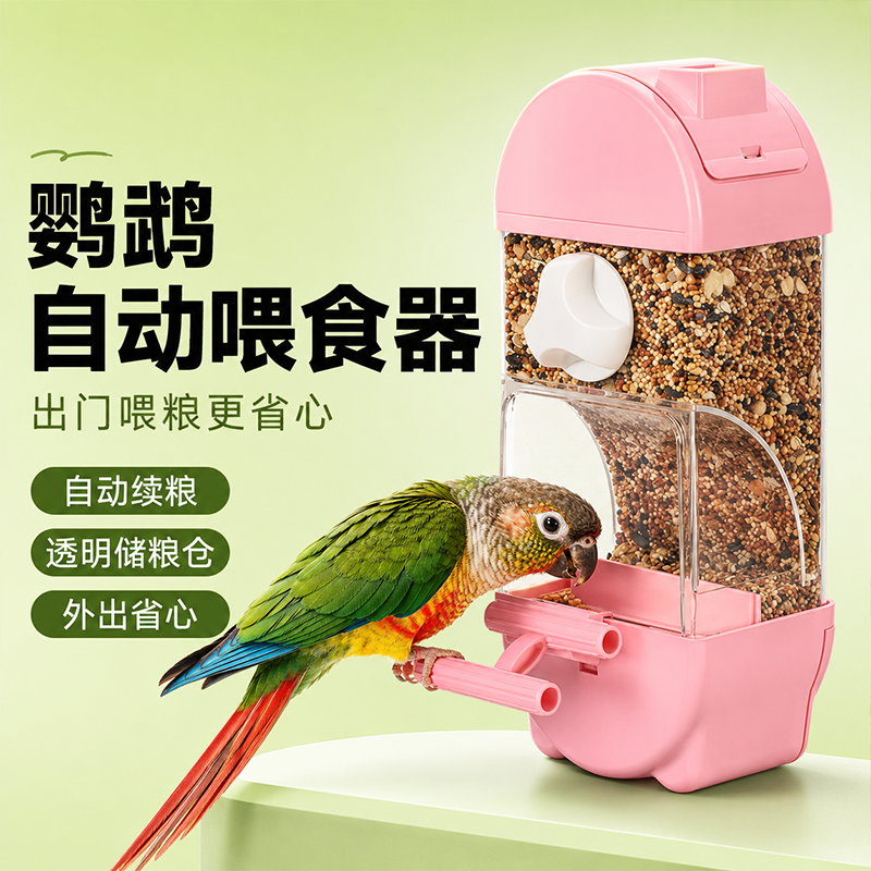鹦鹉鸟食盒自动下料器防撒防溅外挂鸟喂食器虎皮玄凤饲料盒饮喂水