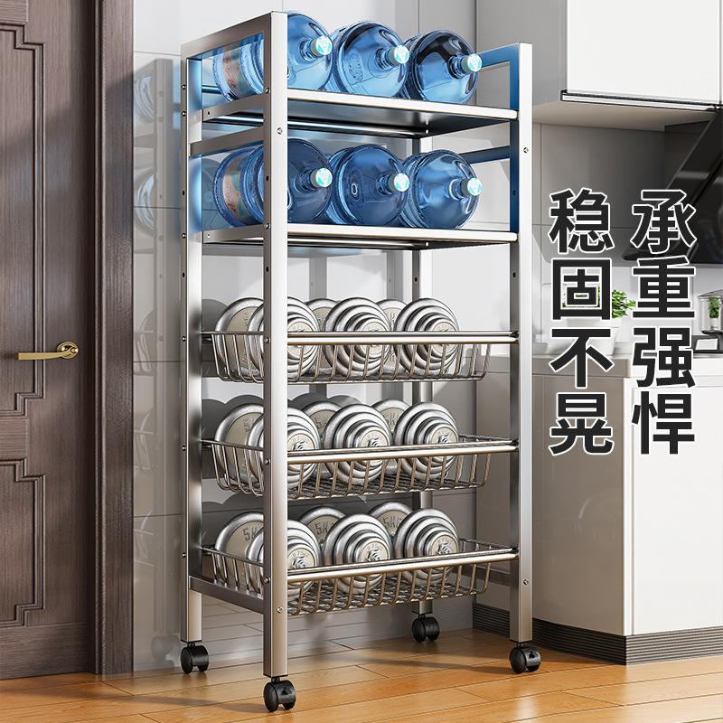 厨房不锈钢置物架蔬菜篮子落地一体架家用多层多功能移动收纳架