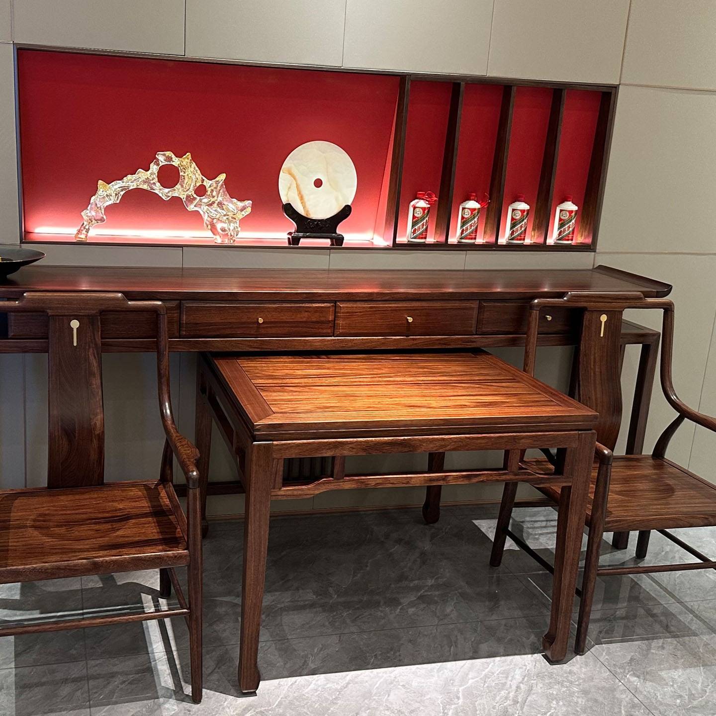 新中式黑檀木中堂四件套条案禅意堂屋八仙桌椅组合客厅茶几家具【