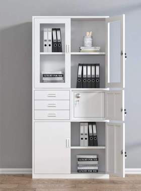 偏三斗内保钢制铁皮文件柜办公室资料档案凭证储物书柜带锁矮柜子