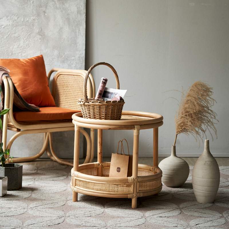 藤编茶几客厅北欧简约现代网红日式边几桌家用阳台小户型创意圆几
