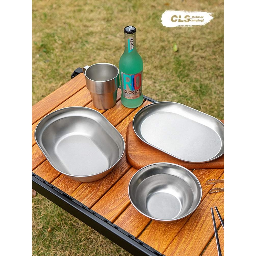 CLS户外304不锈钢餐盘套装野营自驾游烧烤露营餐具10件套汤盆碗碟
