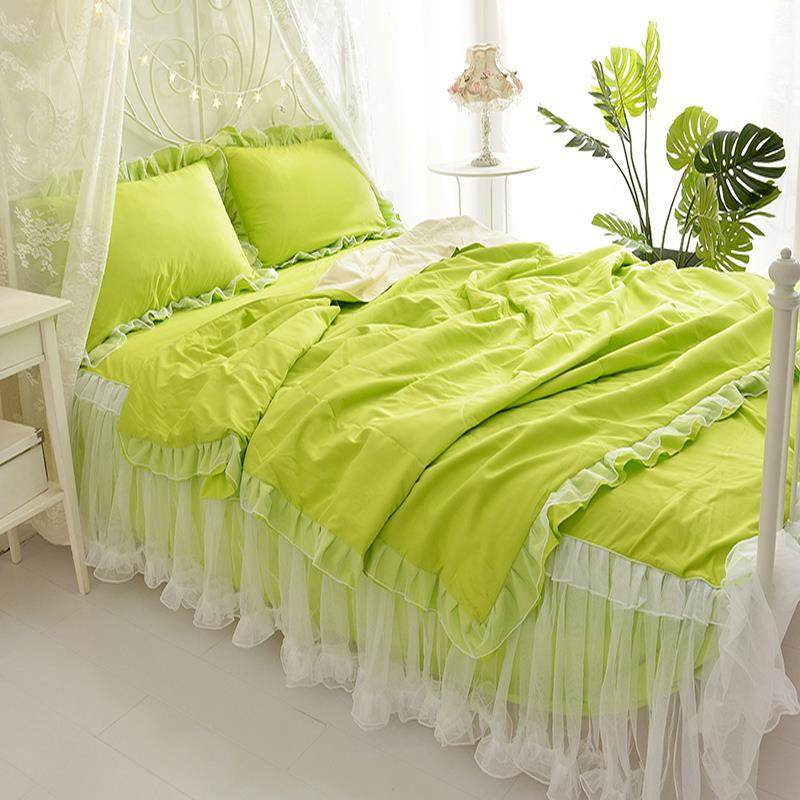 I9AT四季四件套公主风床裙款床罩床单仙女蕾丝白纱被套少女心床上