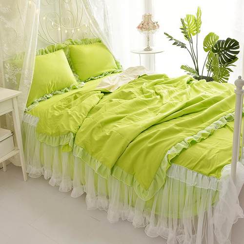 I9AT四季四件套公主风床裙款床罩床单仙女蕾丝白纱被套少女心床上