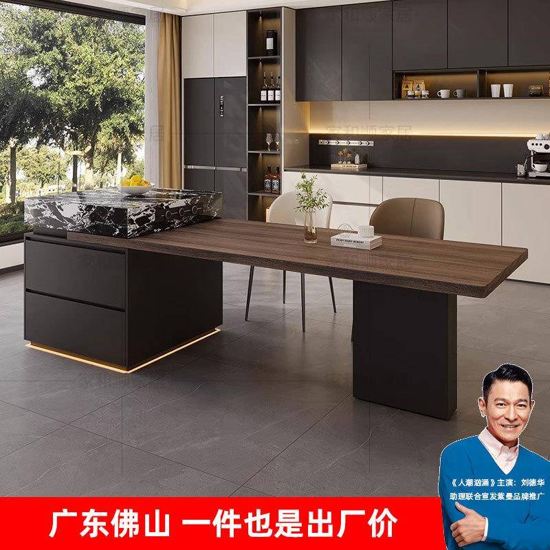 意式极简岩板岛台餐桌家用小户型开放式厨房一体可伸缩多功能储物