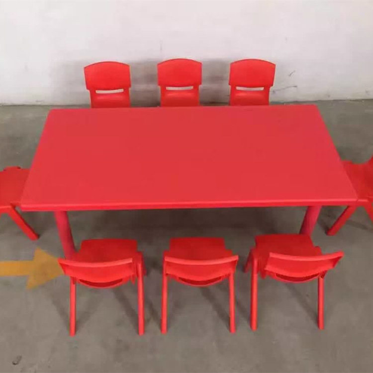 批发幼儿园桌子儿童塑料桌长方8人桌可升降桌椅