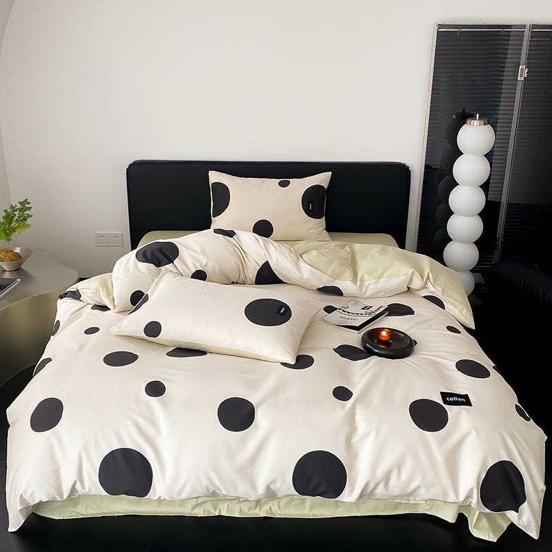 2023新款简约40支全棉条纹印花四件套1.2m床单款三件套柔软