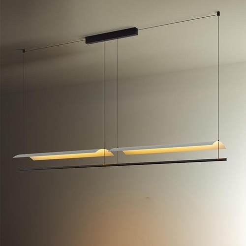 现代极简餐厅书房北欧简约设计师吧台餐桌创意样板间展厅长条吊灯