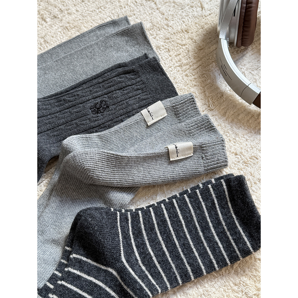韩系清冷感袜子女秋冬格雷系穿搭极简中筒棉袜Allgrey灰色堆堆袜