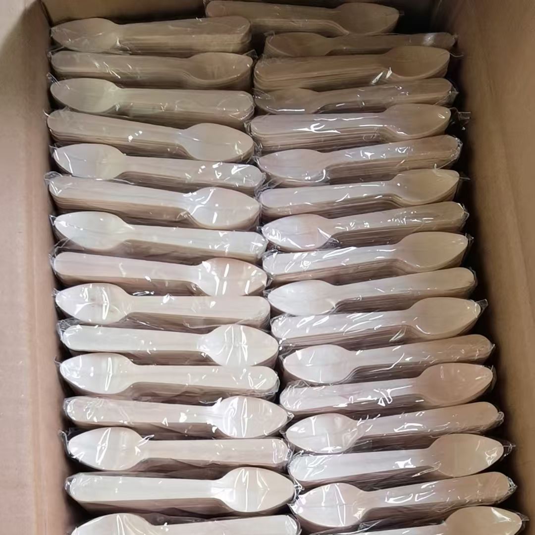 一次性勺子木勺甜品勺冰激淋勺可降解110MM商用蛋糕自助餐厅定制