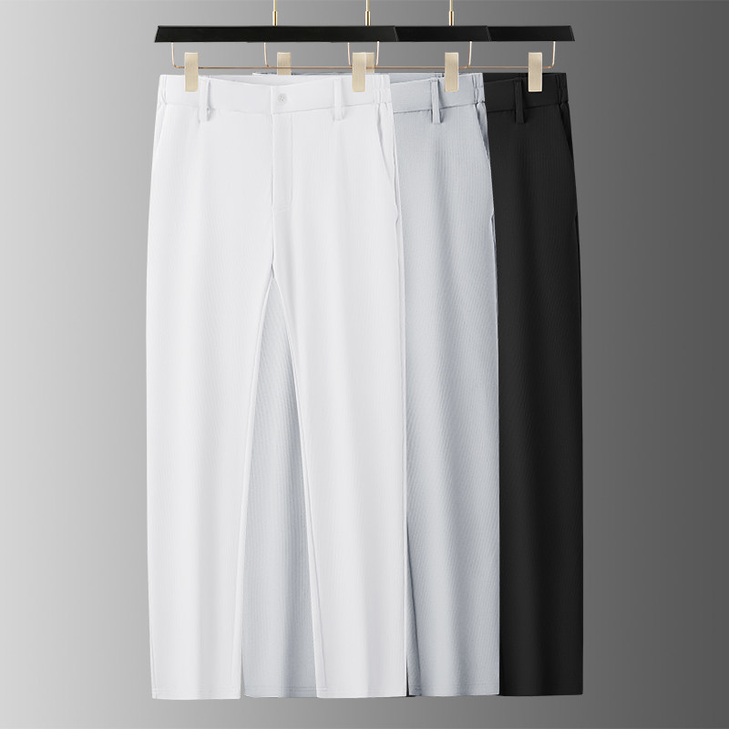高端商务垂感白色西裤男春秋季泡泡纱弹力松紧腰免烫休闲直筒裤男