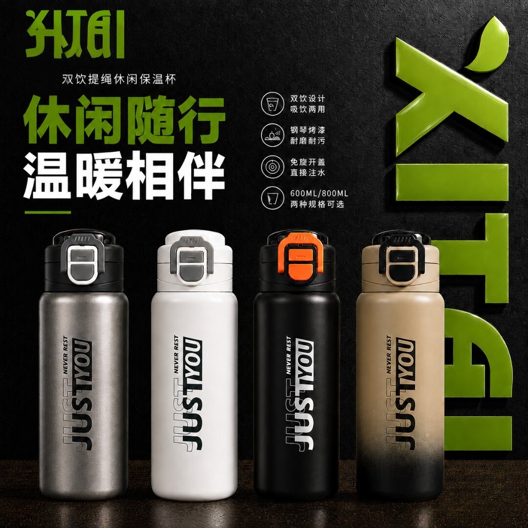 大容量双饮茶水分离运动保温杯
