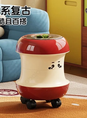 超萌苹果垃圾桶】超萌可爱风垃圾桶弹压开盖带轮可移动2026年新款