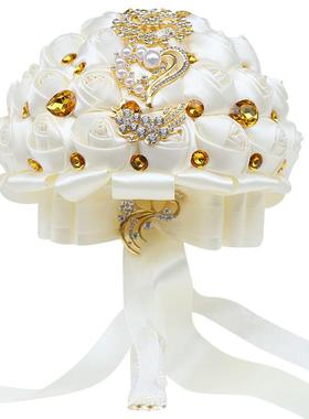 W21cm纯色水钻新伴娘手捧娘花珍珠58186新捧花结婚用品货娘源227