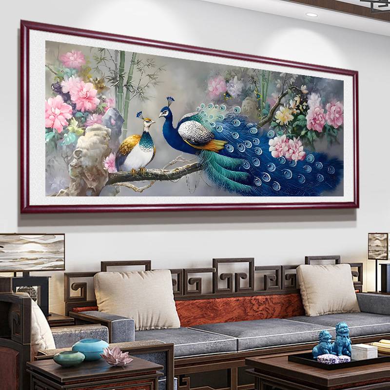 蒙娜丽莎孔雀十字绣2024今年新款绣大幅客厅卧室牡丹动物风景刺绣