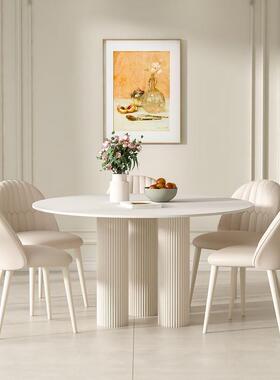 奶油风板圆形餐岩轻奢现代简约纯白法式极网红餐简桌MVX家用桌小
