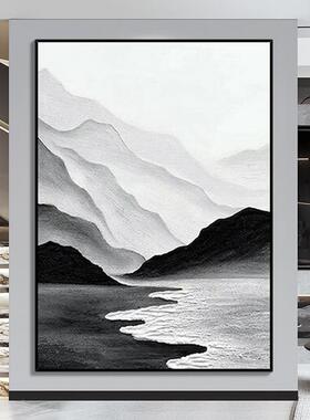 手绘油画山白水客厅肌理挂画黑现代RVF简约走廊玄关装饰画壁大幅