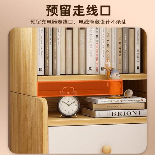 书柜家用简加高置VF物收纳架墙小型卧室床边柜靠屉一体式约抽书架