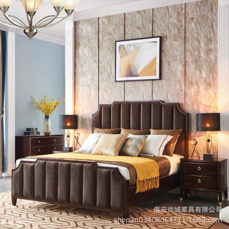 美式实310木床主卧代简约8轻奢1.米双人婚床床简美现公主床卧室家