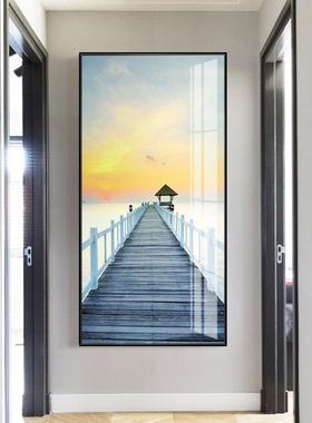 入户玄关装饰画竖壁31790版轻景奢挂画风山画水进门走廊尽头墙面