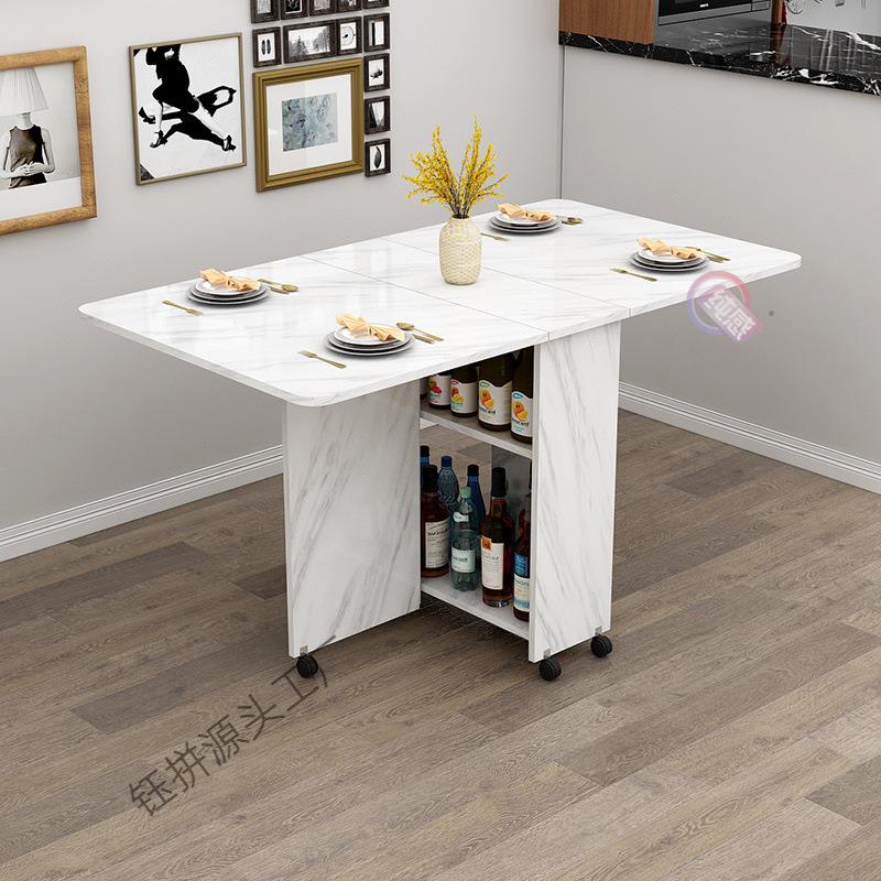 折叠QKK餐家小户可移动带轮可伸缩型用长方形简易多桌功能吃饭小