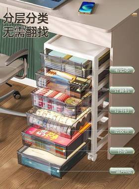 屉抽式文件收纳柜办架公RDA室桌面多层A4储物盒学生桌具底下文夹