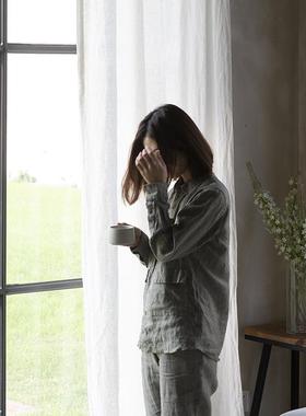 新品天加厚本白宽MUR幅210纯亚麻窗帘美式简约亚然白色纯麻g布帘