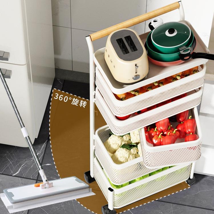 奶白色多厨房置物架落地夹缝车柜层冰生箱小XSW推卫间超窄移动收