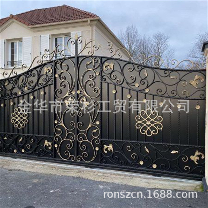 欧式铁艺大门锻打铁艺锻造复古铁门入户门金属玻璃门庭院对开门