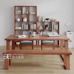 全实木客厅大长书桌用桌子工作家台蜡白木莫比恩复古长JDT条学习